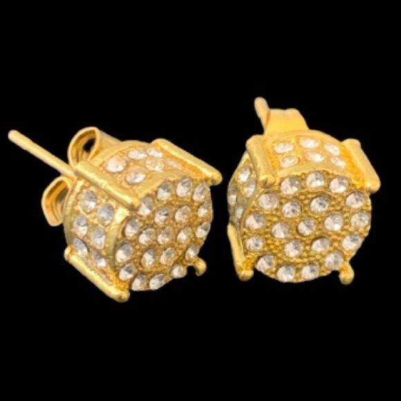 14k Gold Plated Cube CZ Studs – Dazzling 3D Earrings - Picture 10 of 10